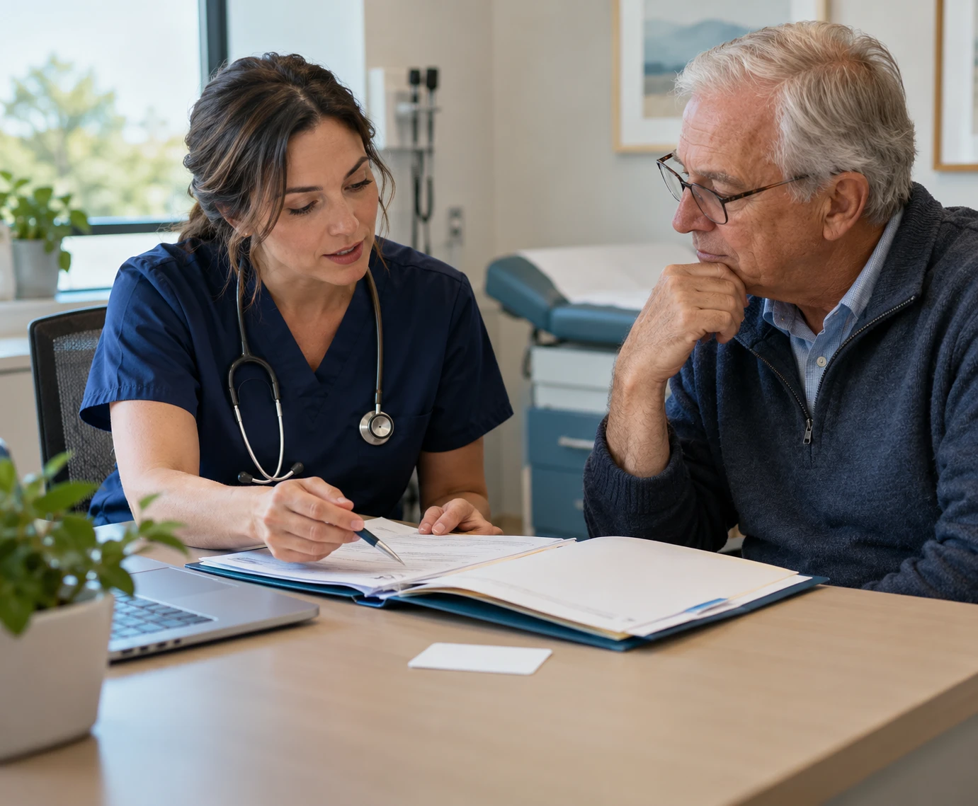 A clinician reviewing a DEEOIC patient&rsquo;s records at Adult Health & Wellness Center