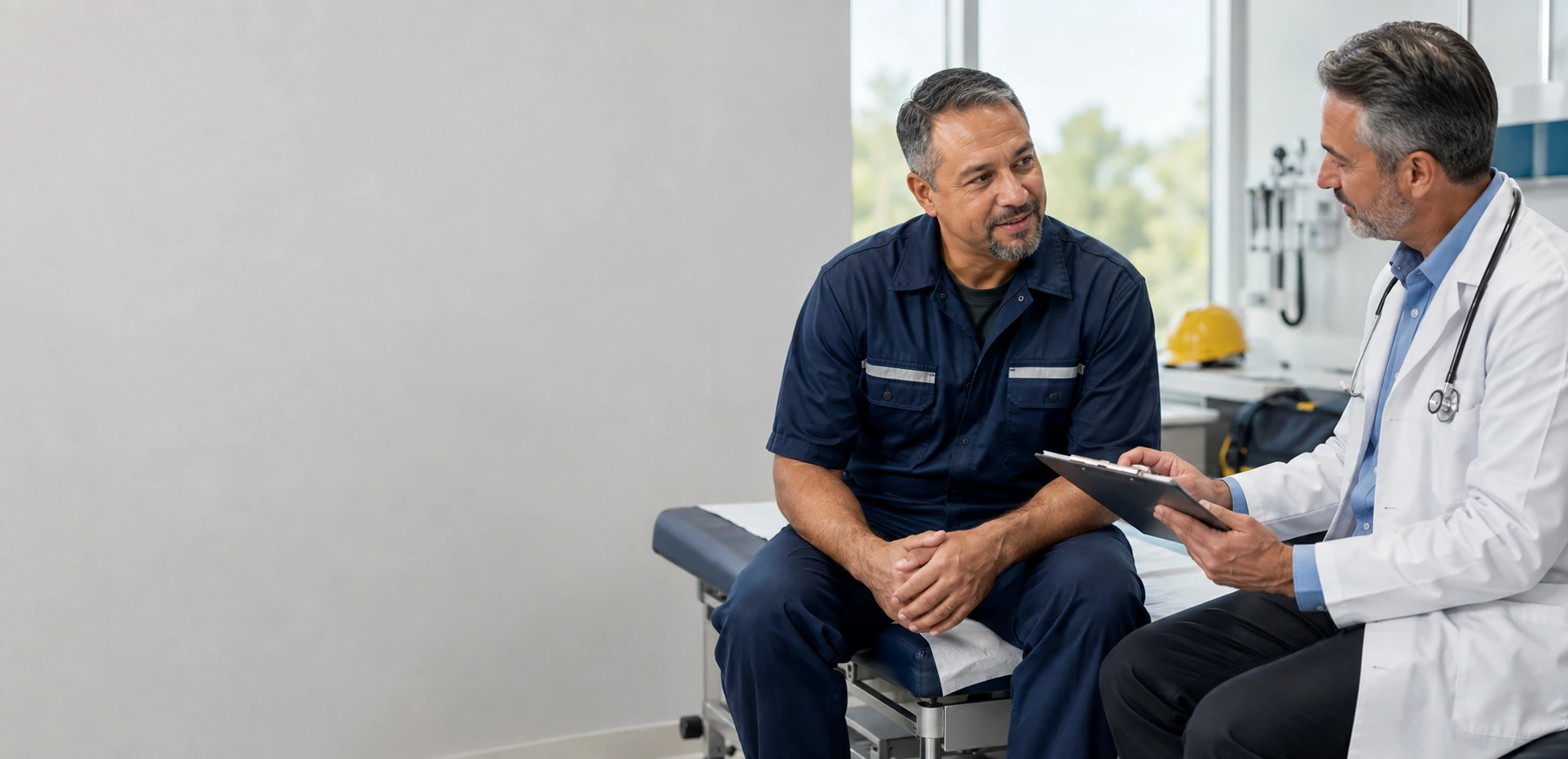 A Department of Energy worker in consultation with a physician